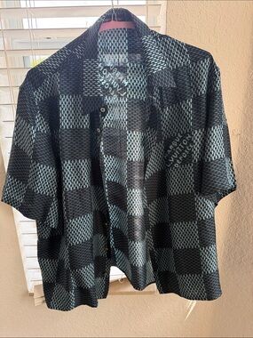 Louis Vuitton Black & Light Blue Checker Short-Sleeve Shirt Jacket